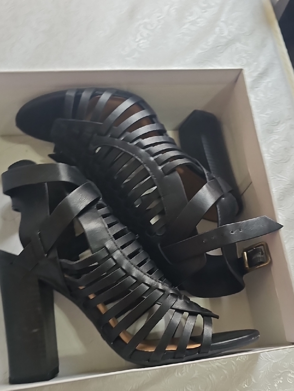 BAMBOO Black Strappy Block Heel Sandals